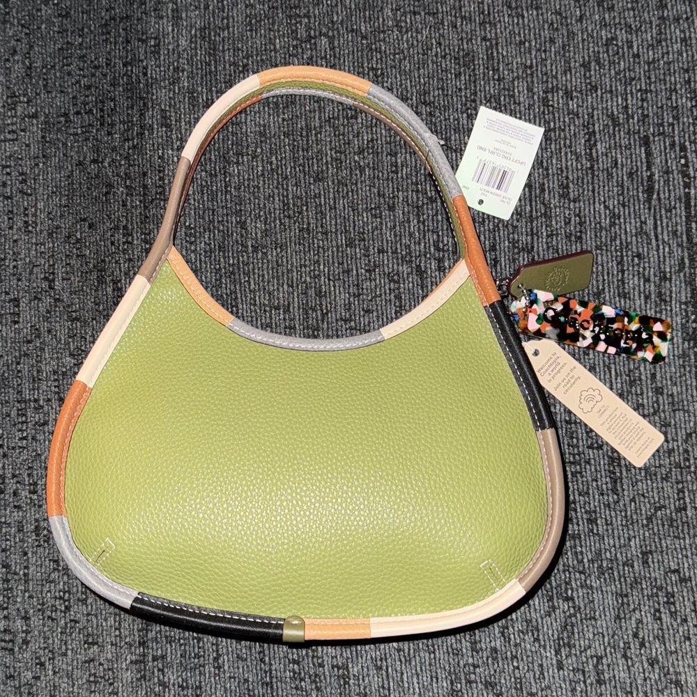 Coach Coachtopia Ergo Bag w/ Colorful Binding in Olive Green Pebble Leather NWT